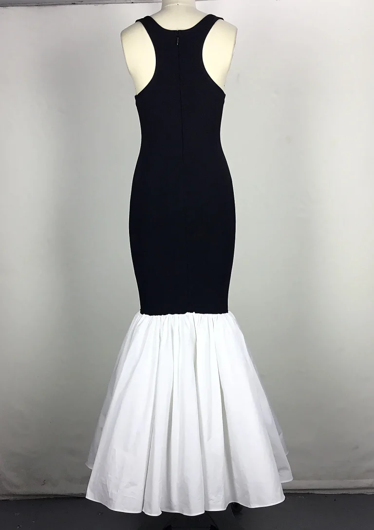 black and white mermaid maxi dress back