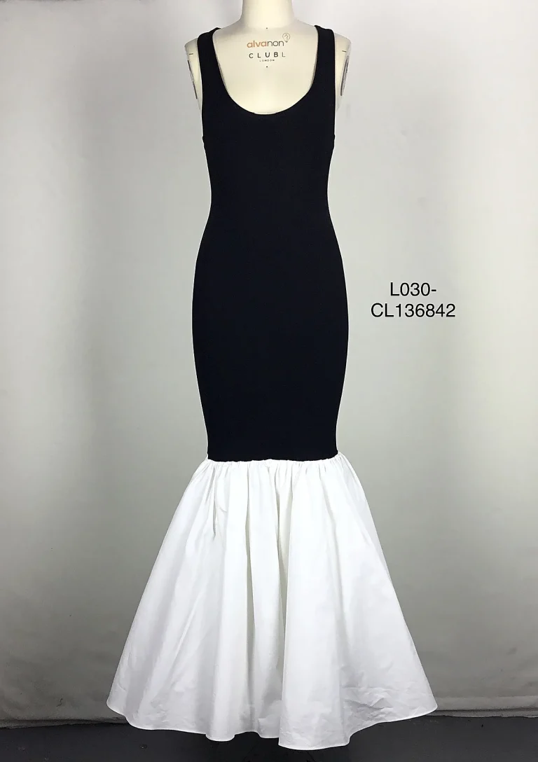 black and white mermaid maxi dress front