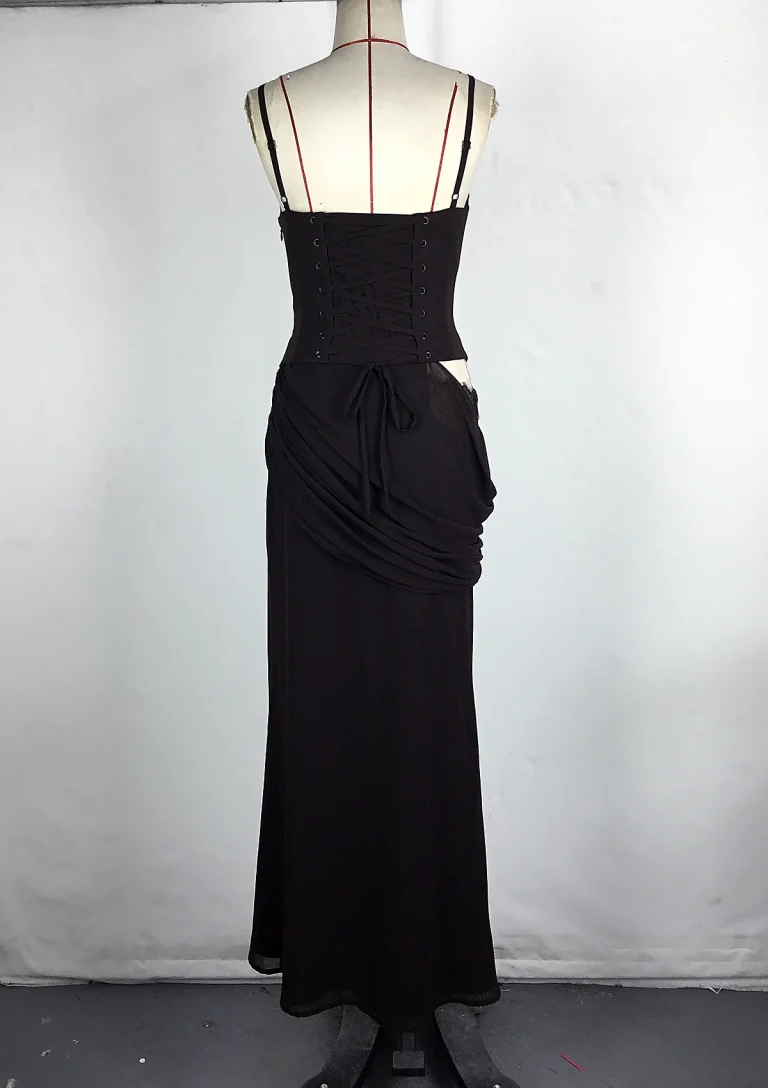 black draped maxi dress back
