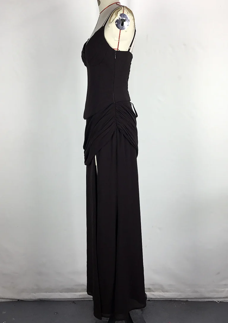 black draped maxi dress side