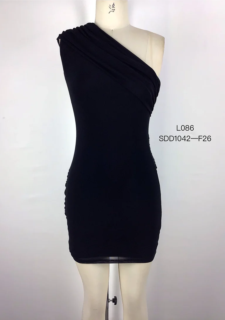 black one shoulder ruched mini dress front