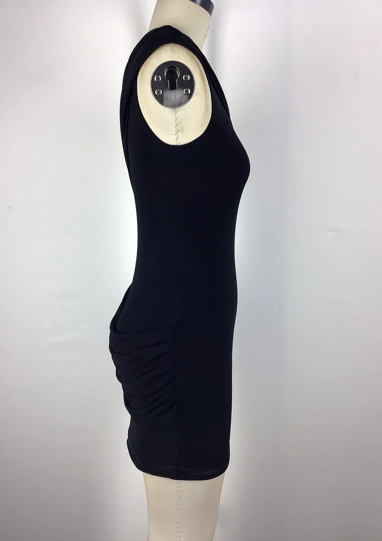black one shoulder ruched mini dress side