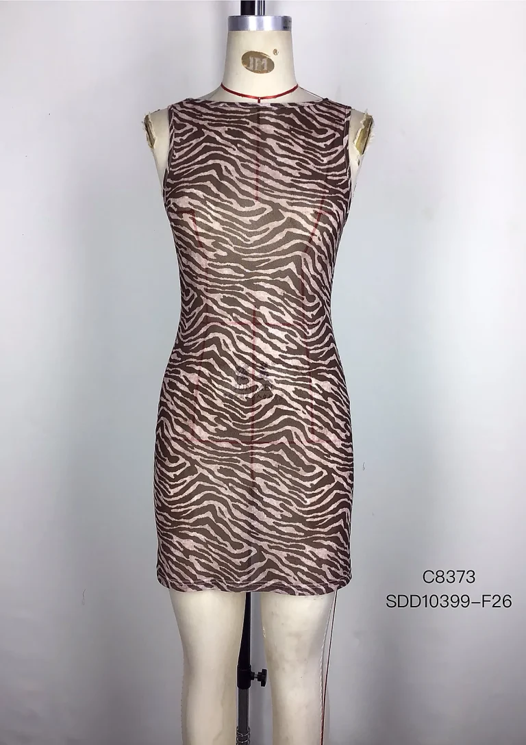 brown printed sleeveless bodycon dress front