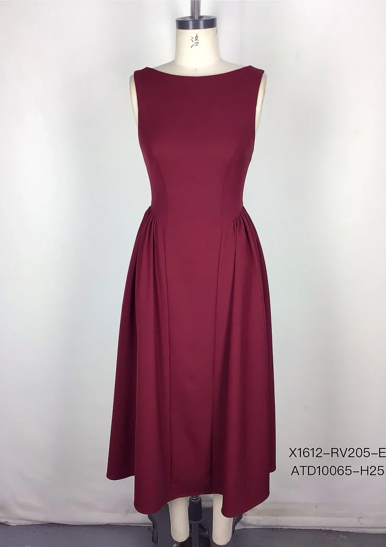 burgundy sleeveless a line midi dress front