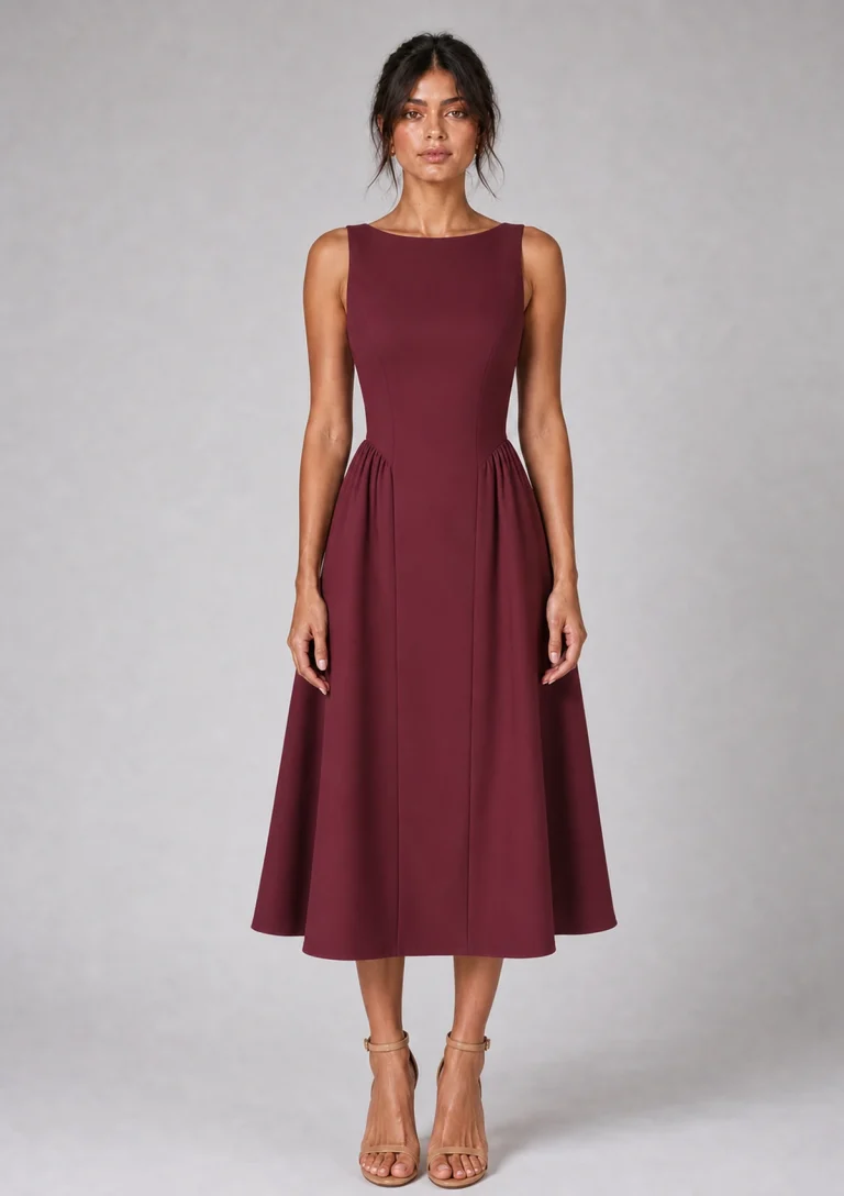 burgundy sleeveless a line midi dress model final 1200x1700 under200k