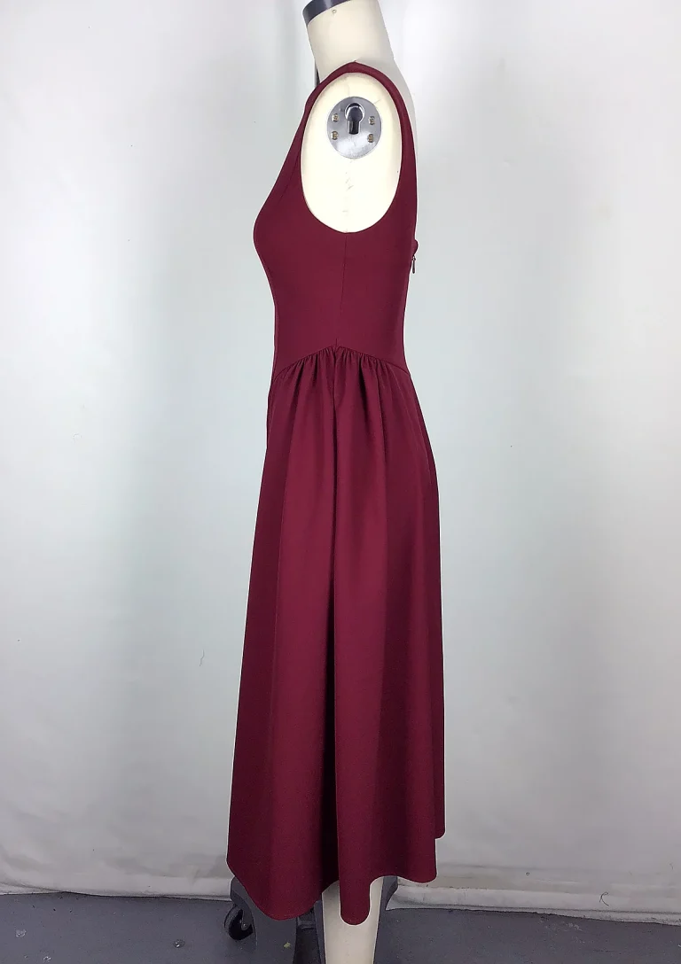 burgundy sleeveless a line midi dress side