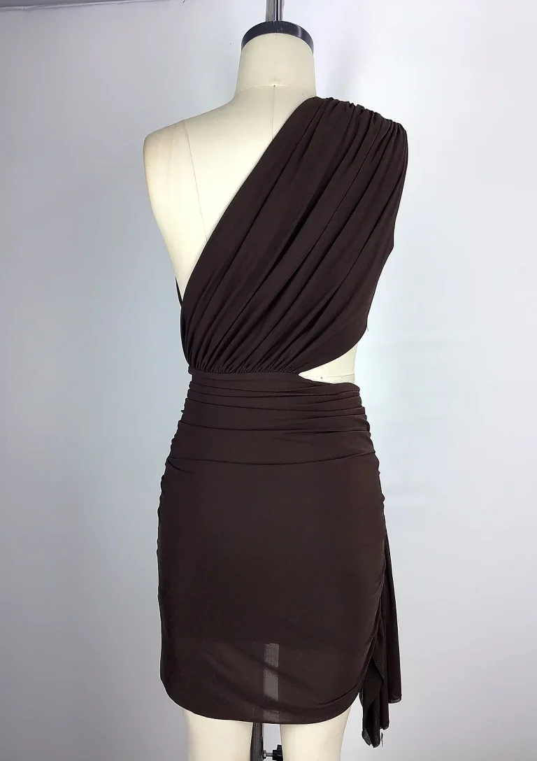 dark brown one shoulder cutout mini dress back