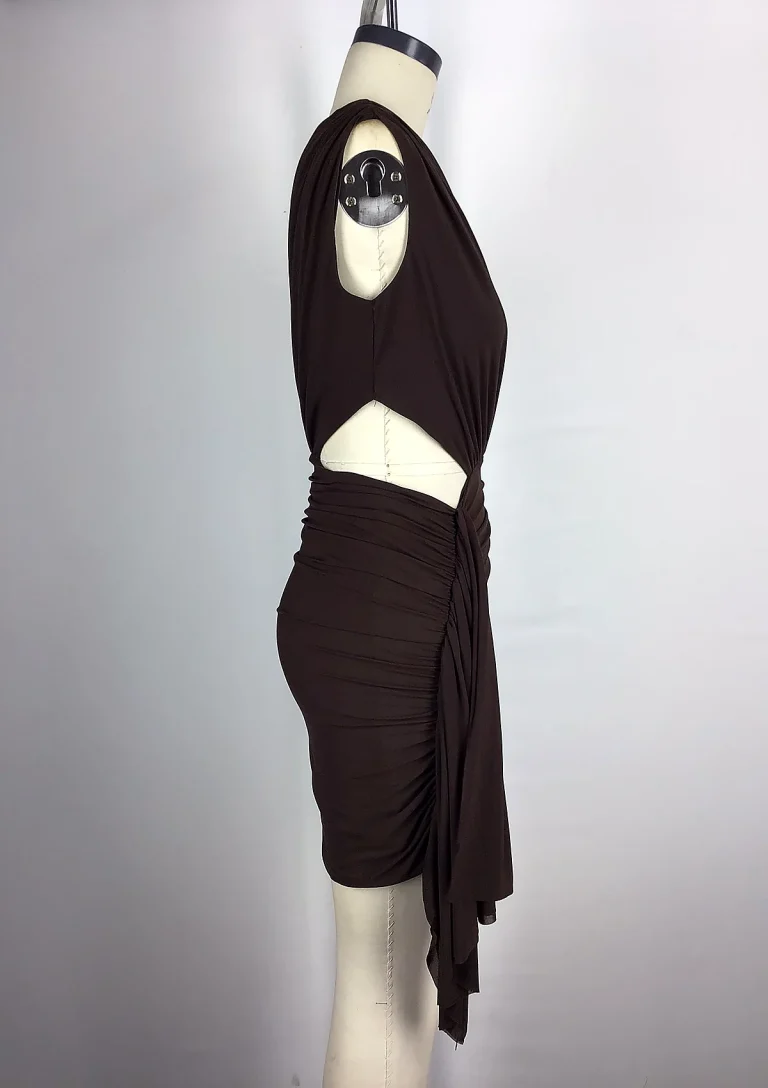 dark brown one shoulder cutout mini dress side
