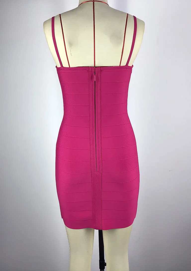 fuchsia strap mini dress back