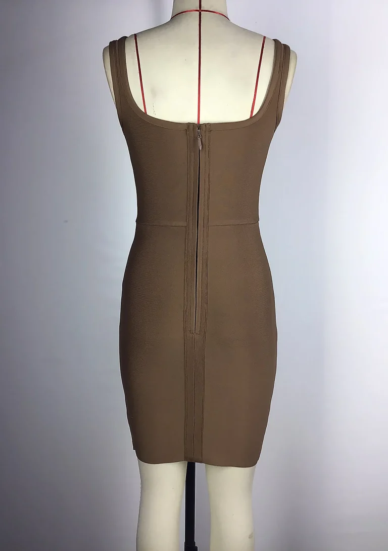 mocha square neck bodycon dress back