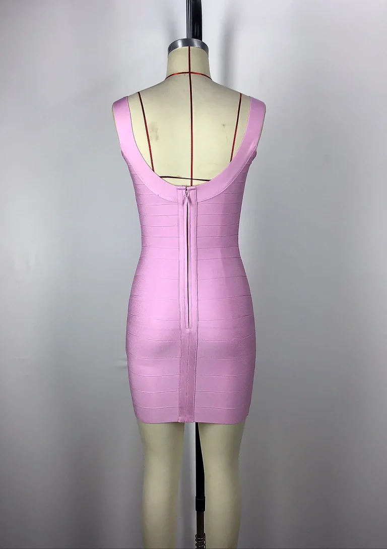 pink square neck bodycon dress back