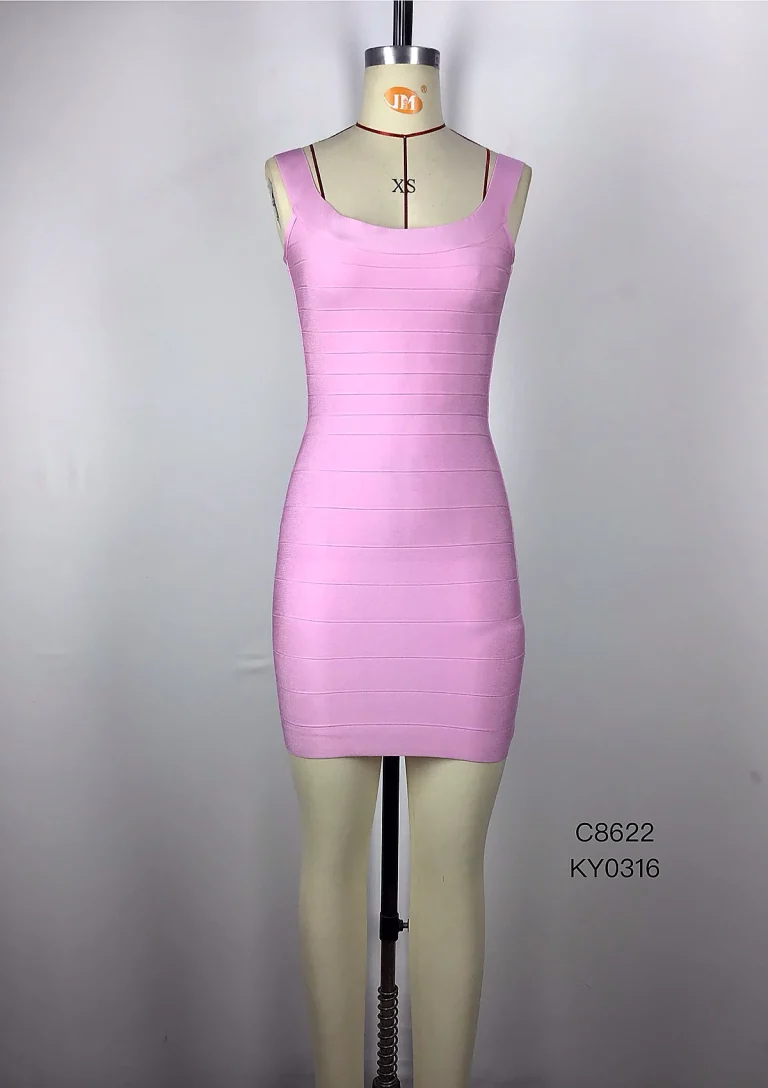 pink square neck bodycon dress front