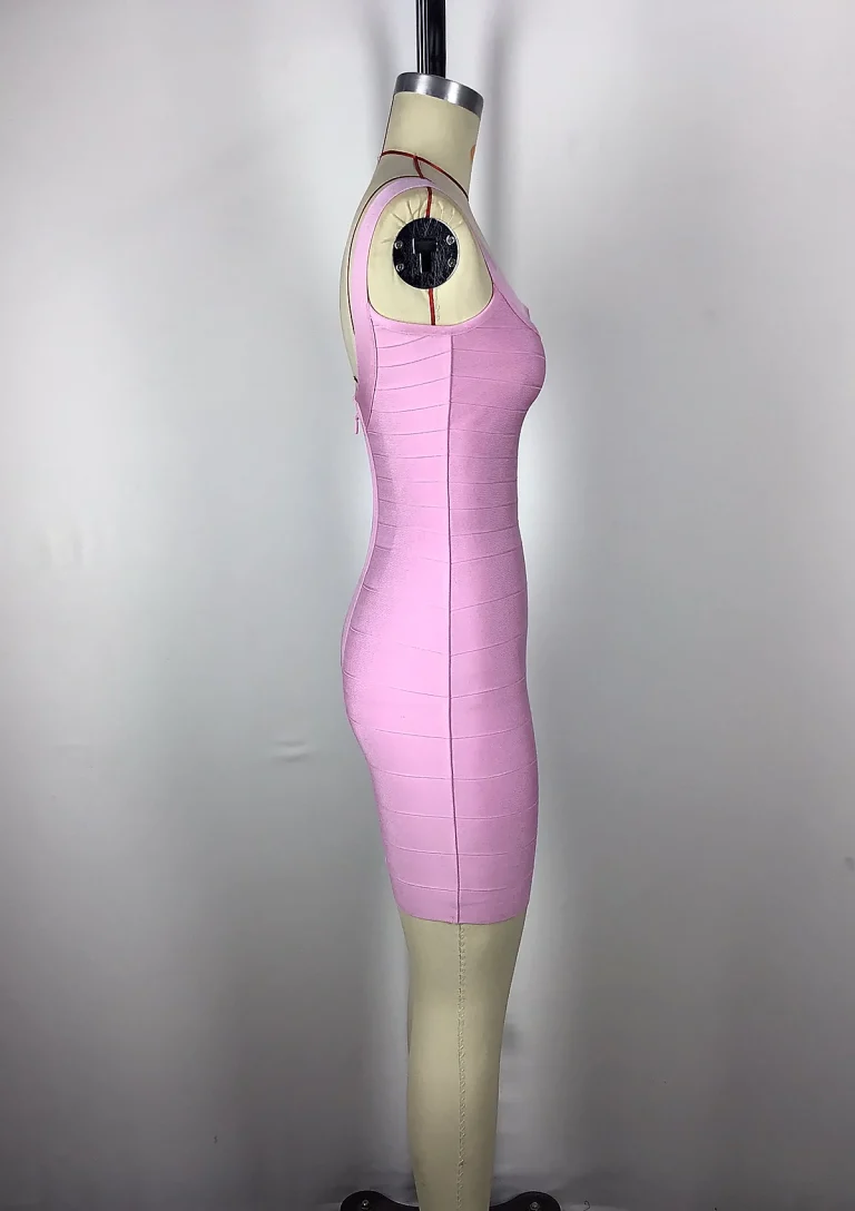 pink square neck bodycon dress side