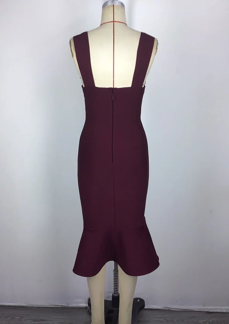 burgundy strappy bodycon dress back