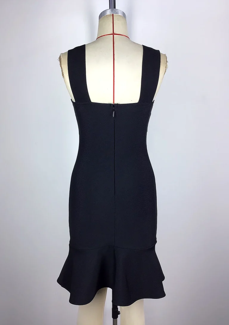 black ruffle hem mini dress back