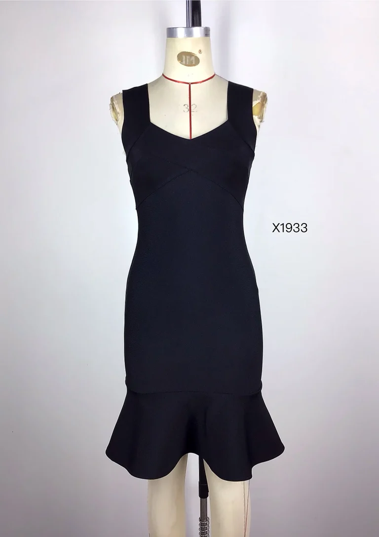 black ruffle hem mini dress front