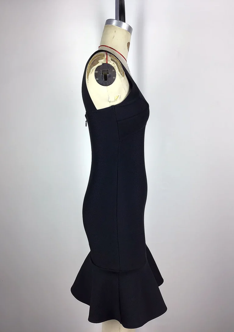 black ruffle hem mini dress side