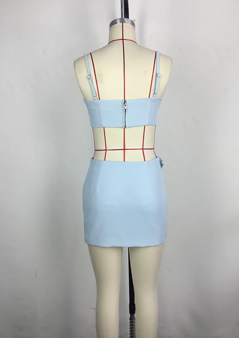 blue crop top and mini skirt set back