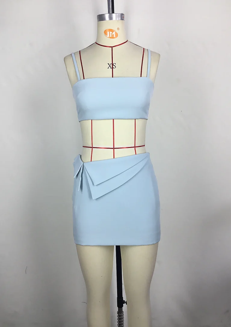 blue crop top and mini skirt set front