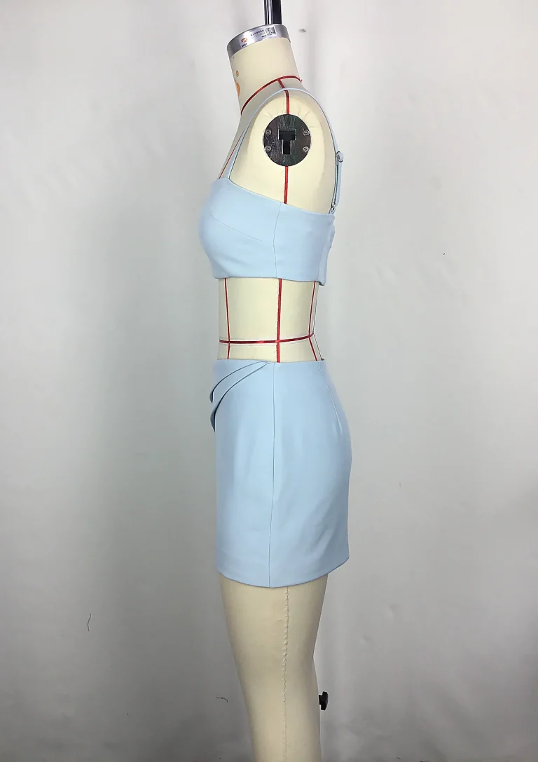 blue crop top and mini skirt set side