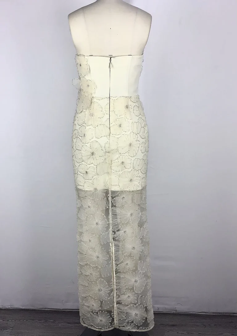 cream floral lace skirt set back