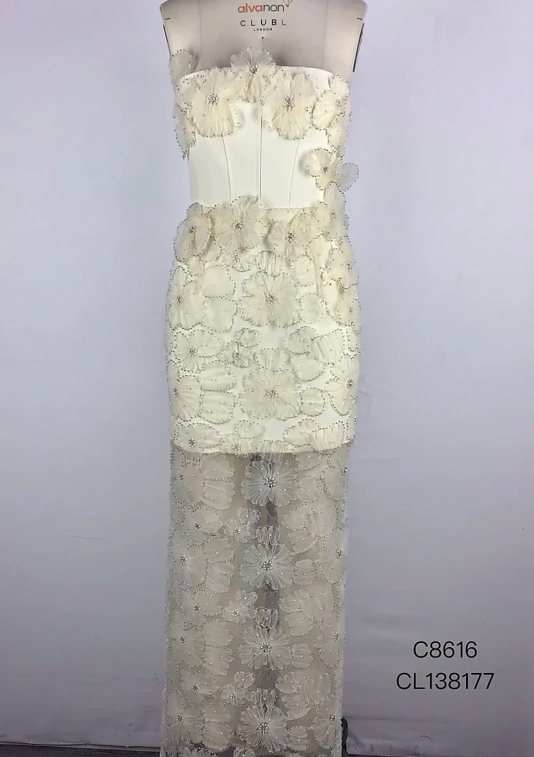 cream floral lace skirt set front
