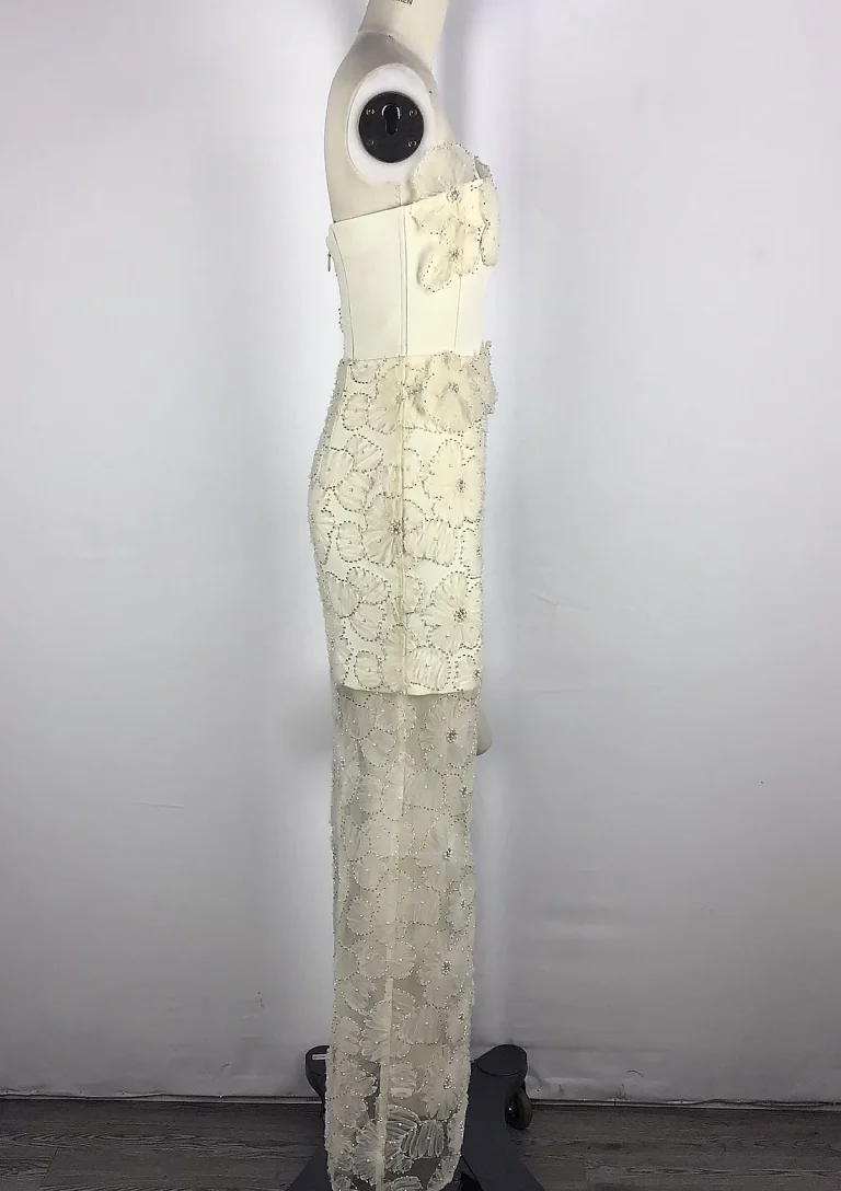 cream floral lace skirt set side