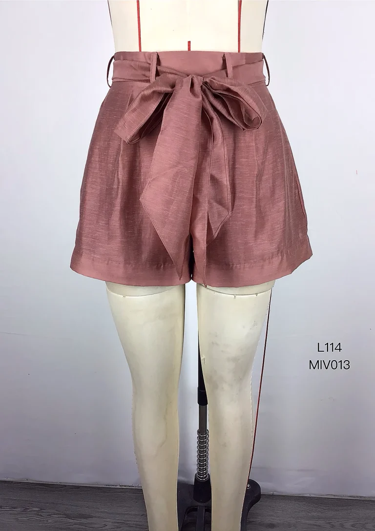 mauve belted tailored shorts back