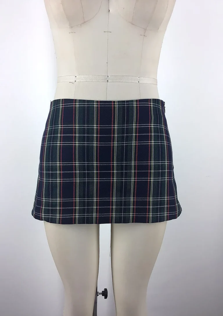 navy plaid mini skirt front
