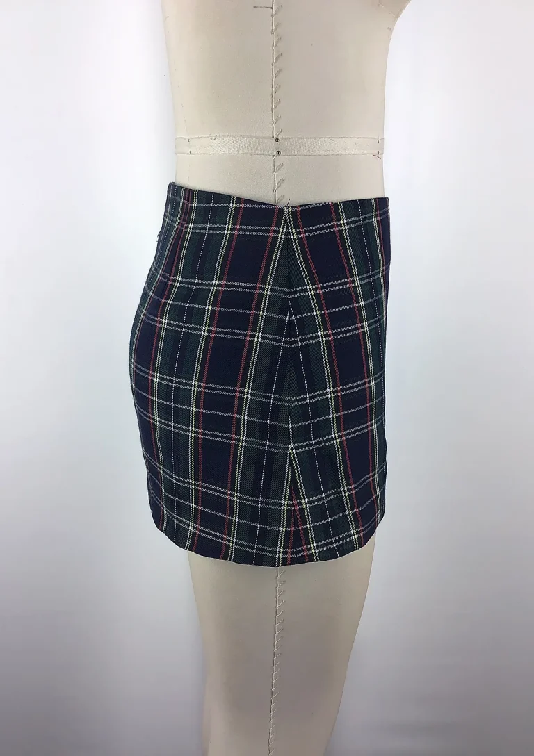 navy plaid mini skirt side