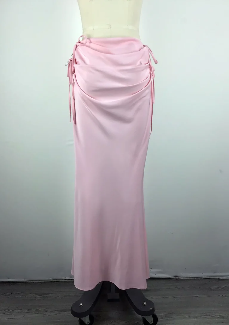 pink draped maxi skirt back