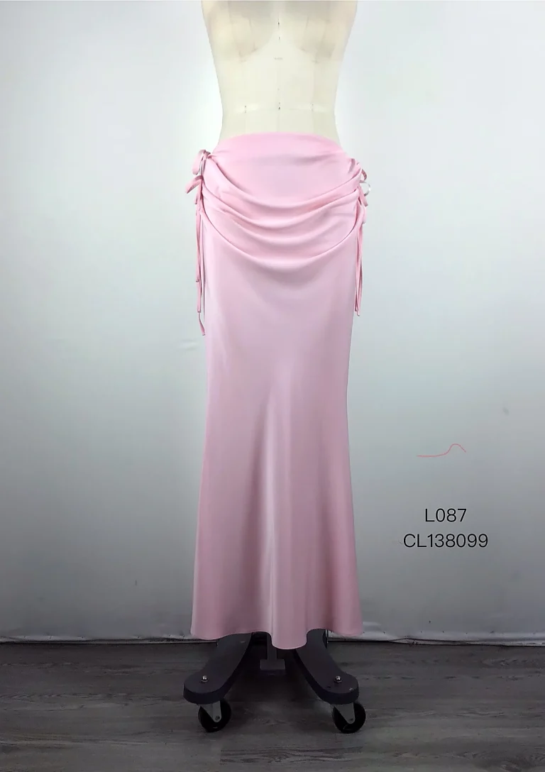pink draped maxi skirt front