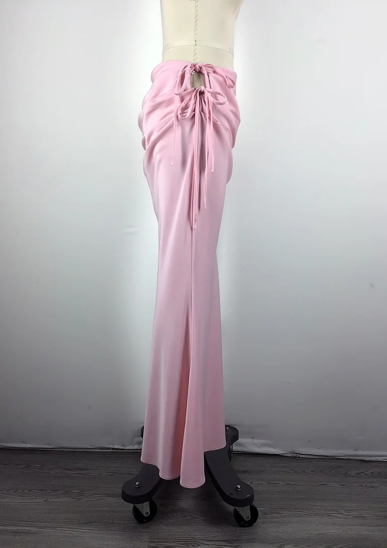 pink draped maxi skirt side