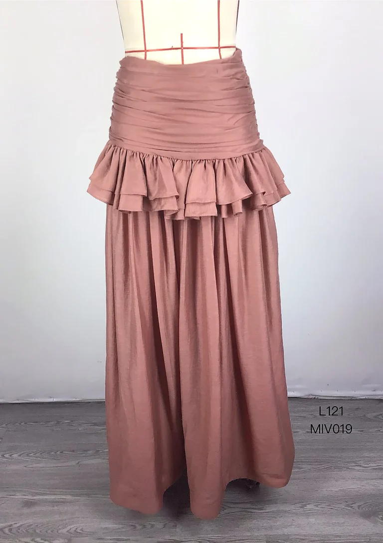 pink tiered wide leg pants front