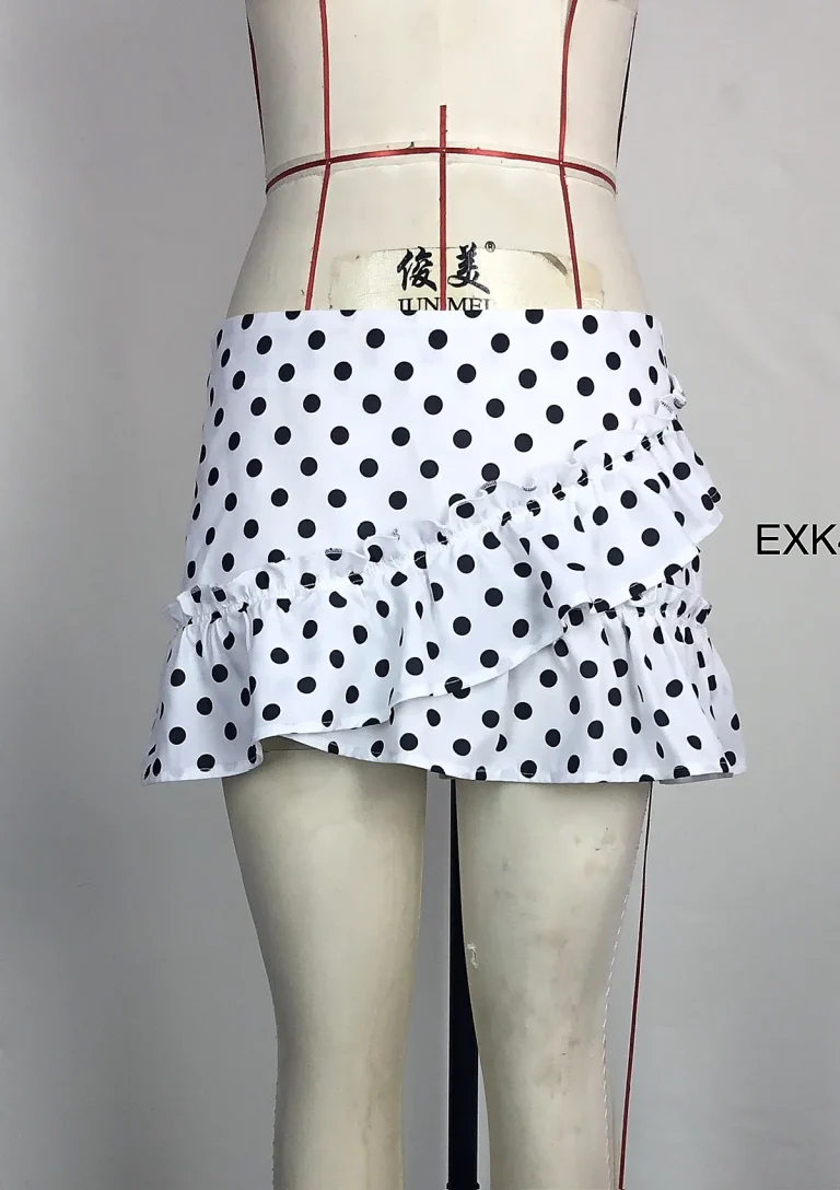 white polka dot ruffle skort front