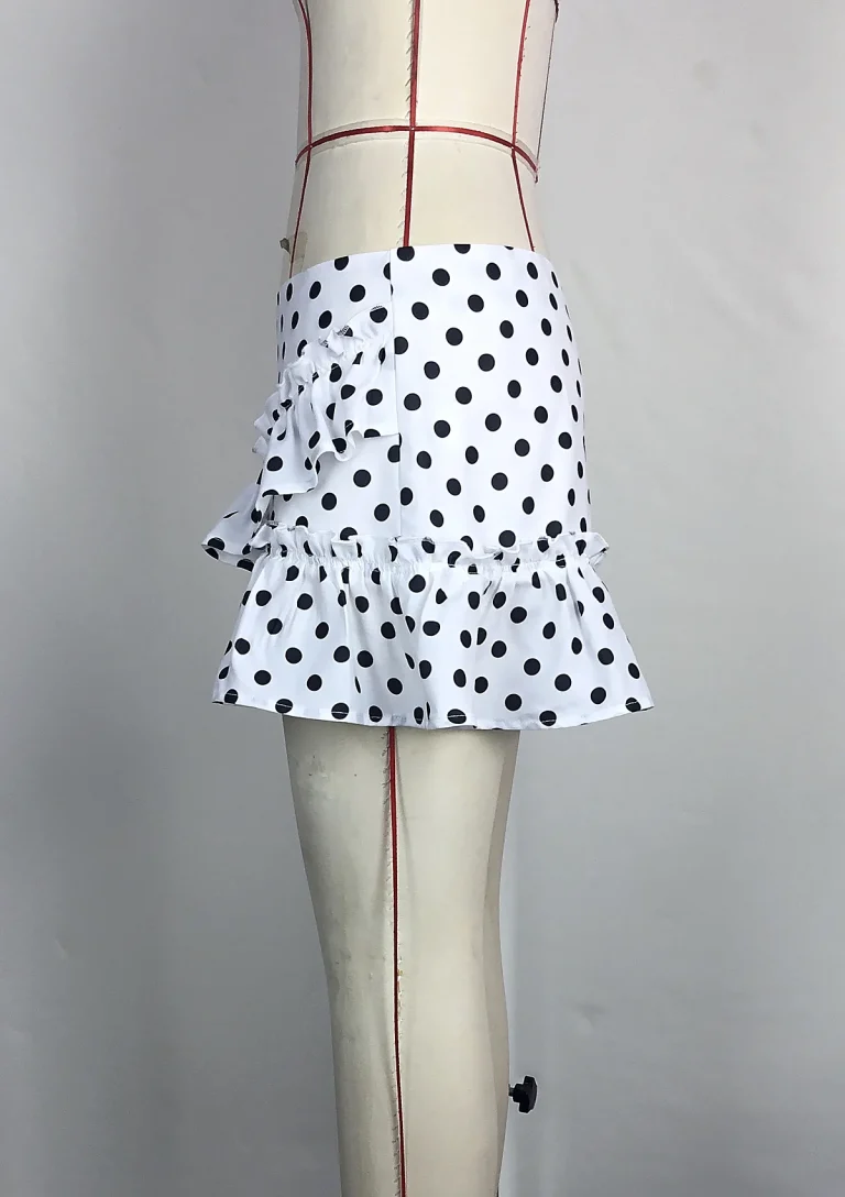 white polka dot ruffle skort side